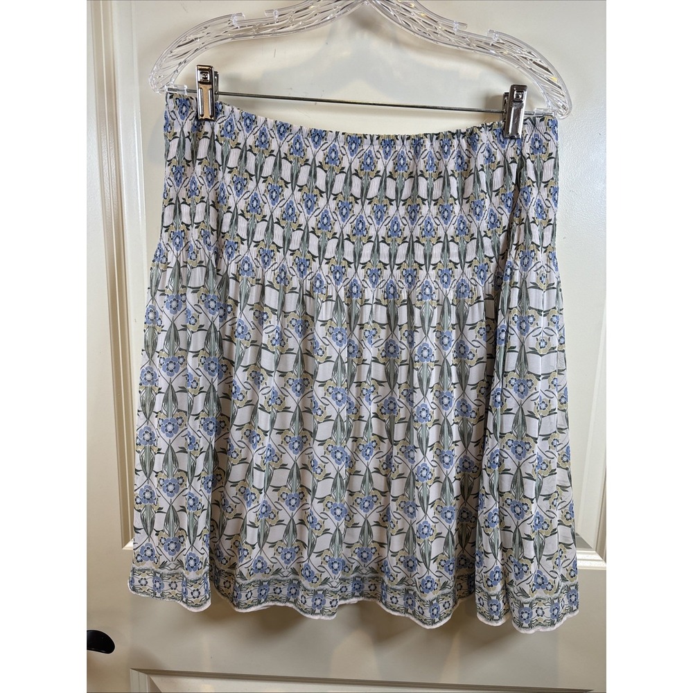 Max Studio Tiered A-Line Skirt Multi Floral Print Pull-On Skirt Size Large Lined